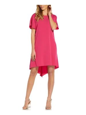 ADRIANNA PAPELL Womens Pink Short Sleeve Boat Neck Below The Knee Evening Hi-Lo Dress