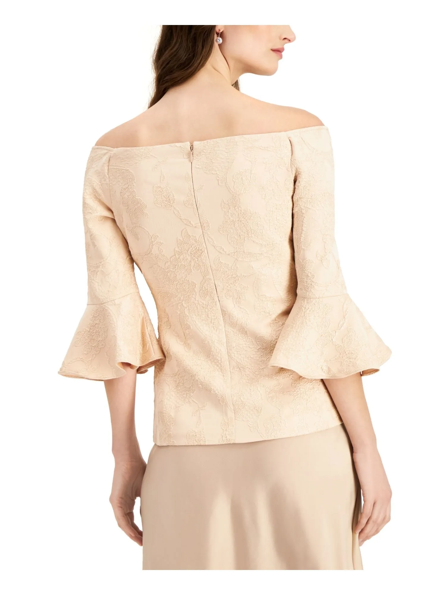 ADRIANNA PAPELL Womens Zippered Bell Sleeve Off Shoulder Evening Top