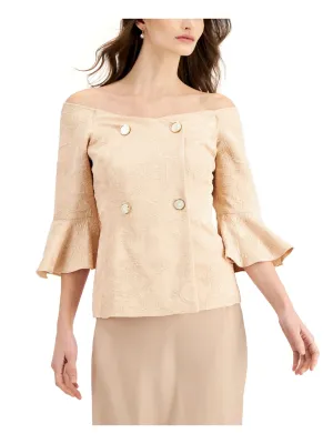 ADRIANNA PAPELL Womens Zippered Bell Sleeve Off Shoulder Evening Top