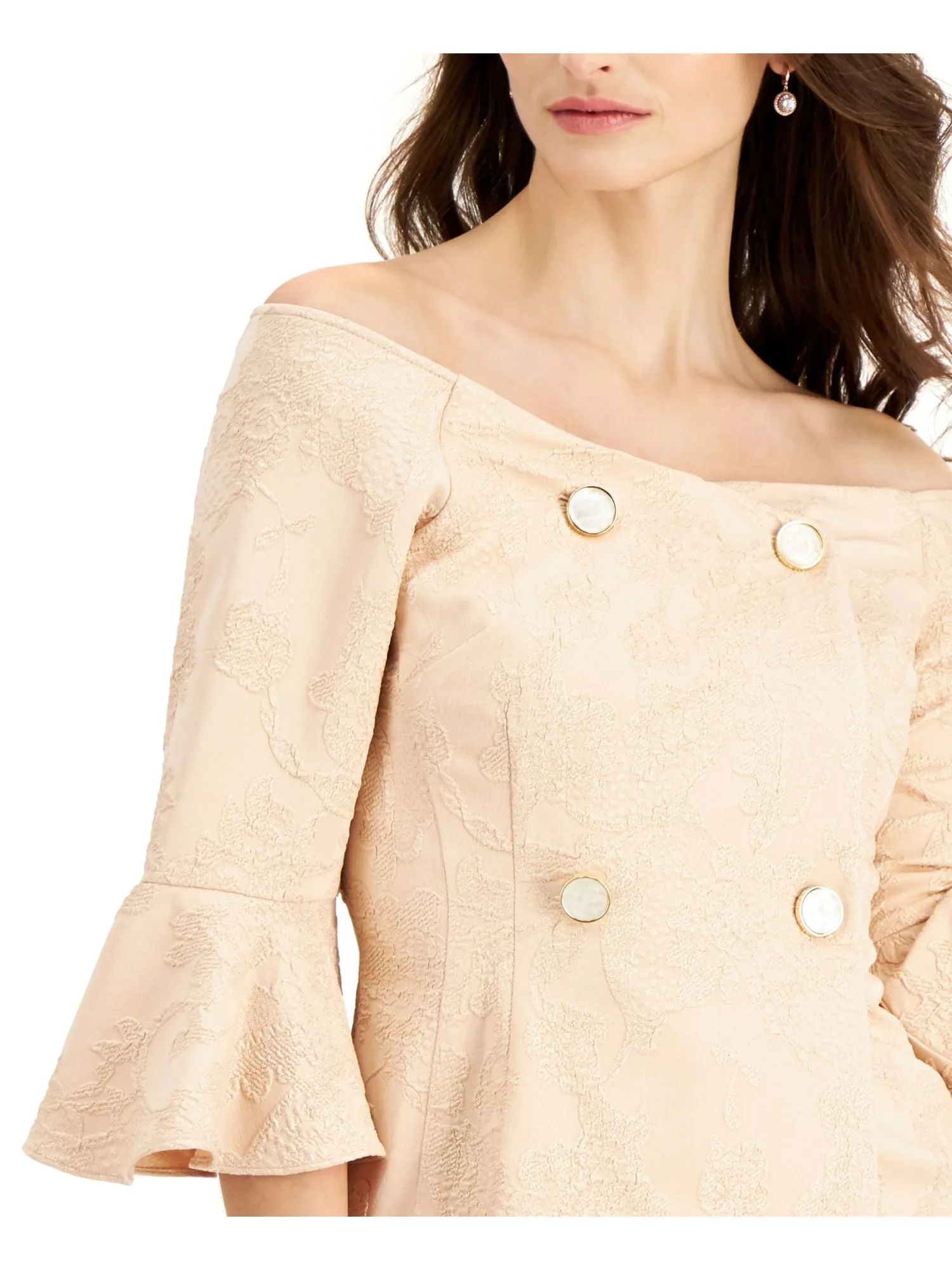 ADRIANNA PAPELL Womens Zippered Bell Sleeve Off Shoulder Evening Top