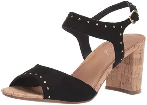Aerosoles Women's HIGH Open Toe Sandal Black Suede Cork Heel