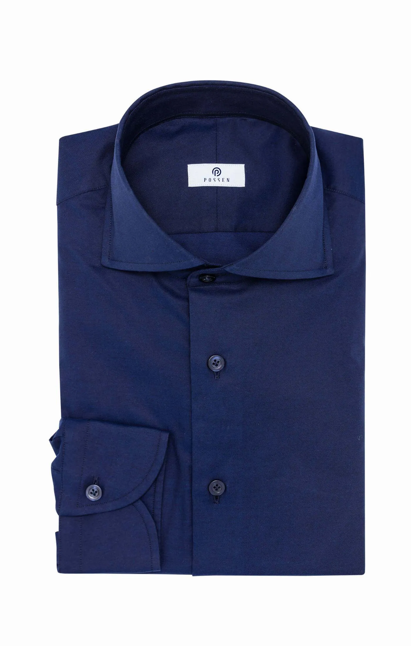 Albini Navy Blue Stretch Fine Twill 365 Easy Care Cotton