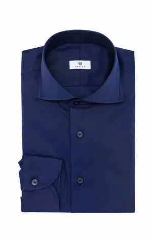 Albini Navy Blue Stretch Fine Twill 365 Easy Care Cotton