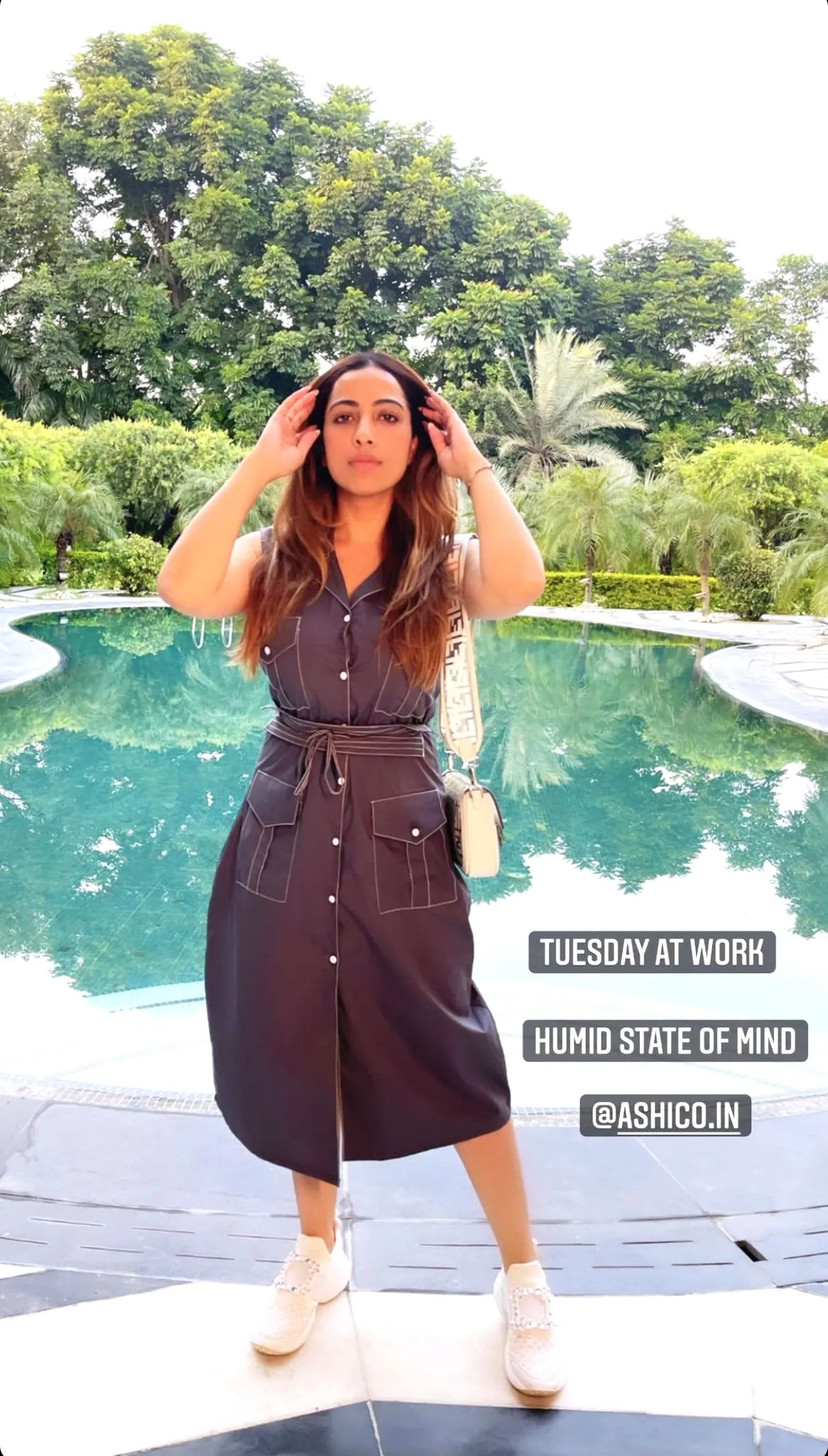 AMRIT KAUR In Contrast Threadwork Trench Dress