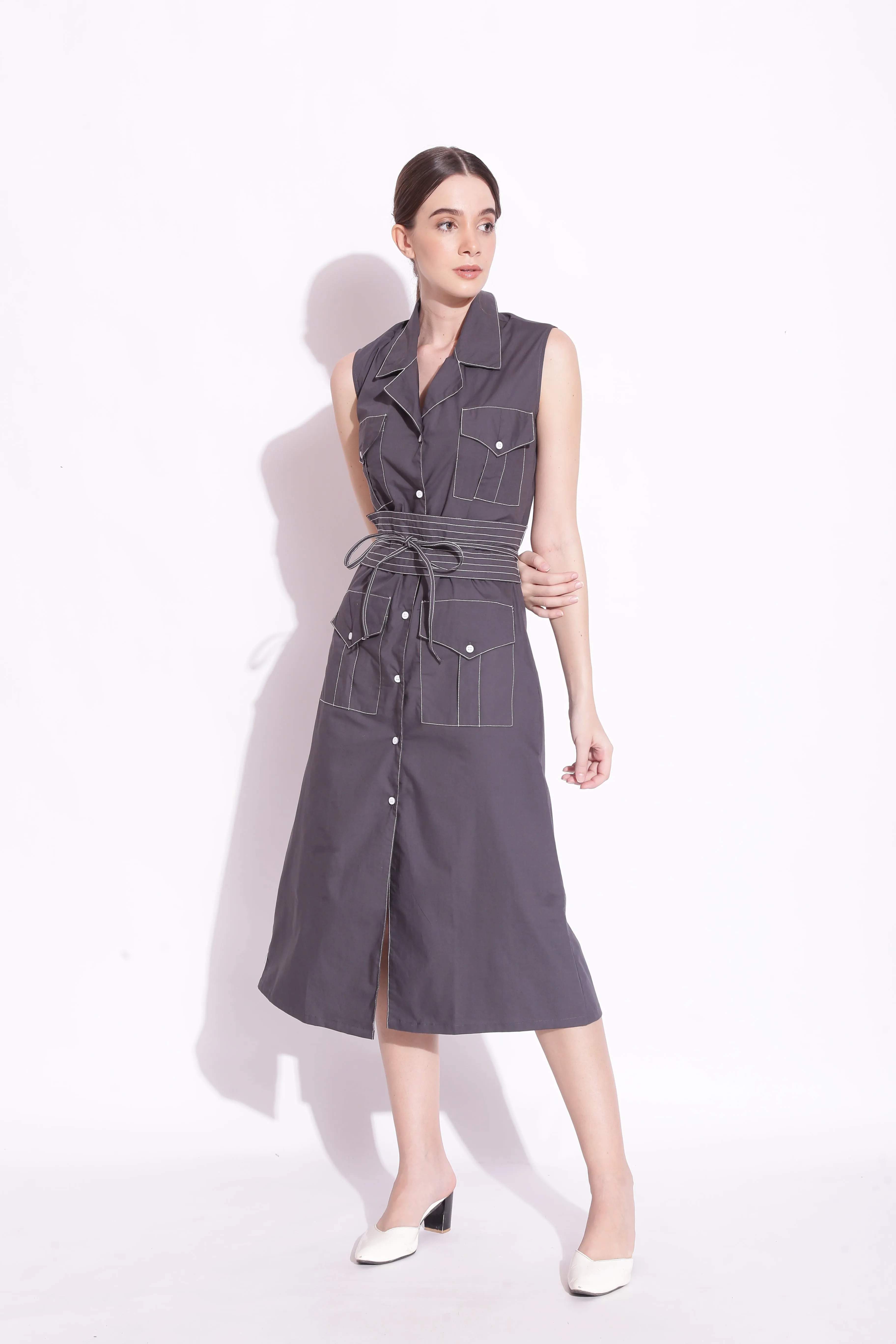 AMRIT KAUR In Contrast Threadwork Trench Dress