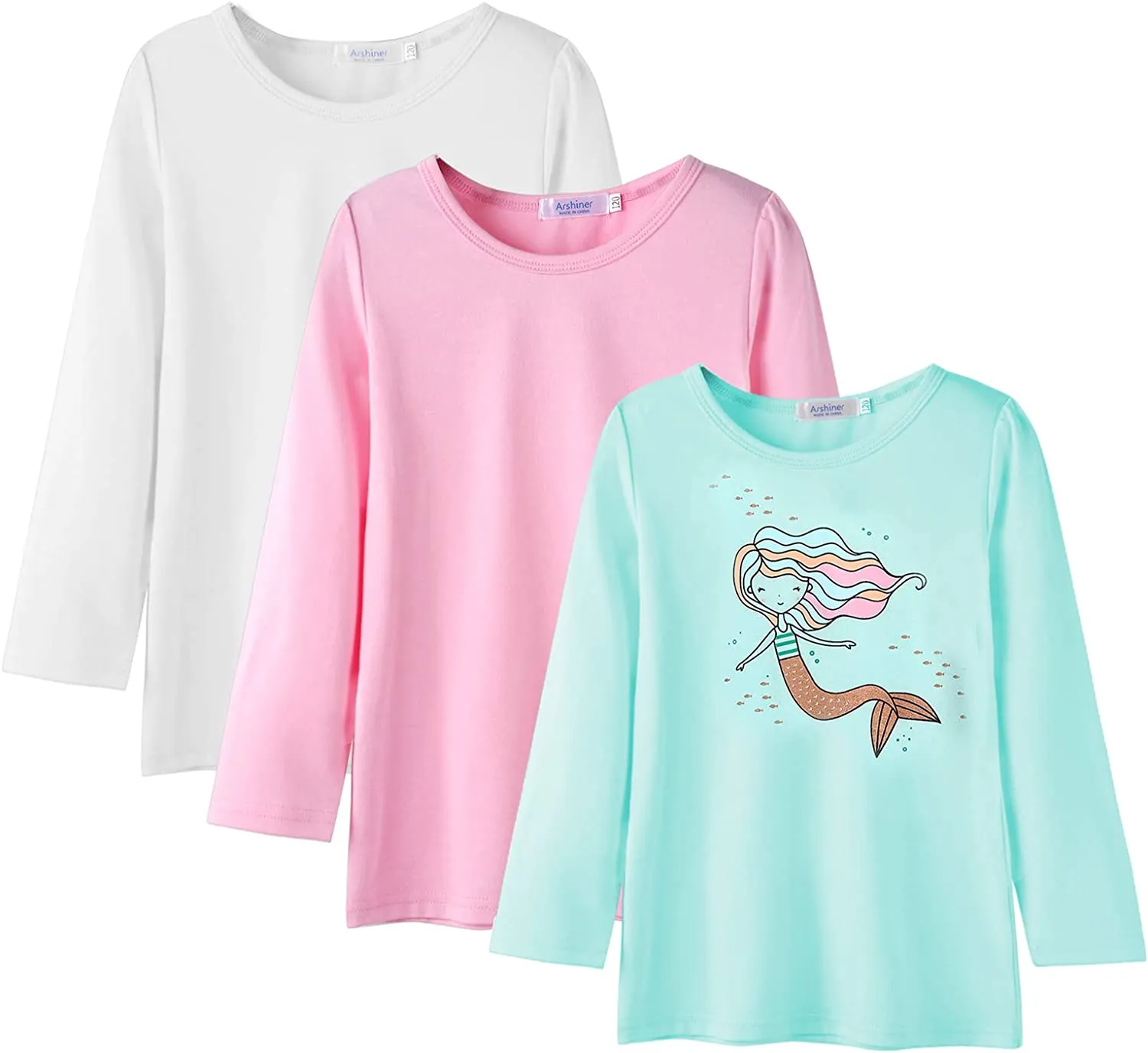Arshiner Kids 3 Pack Long Sleeve Tees Girls Tees 3pcs Shirts