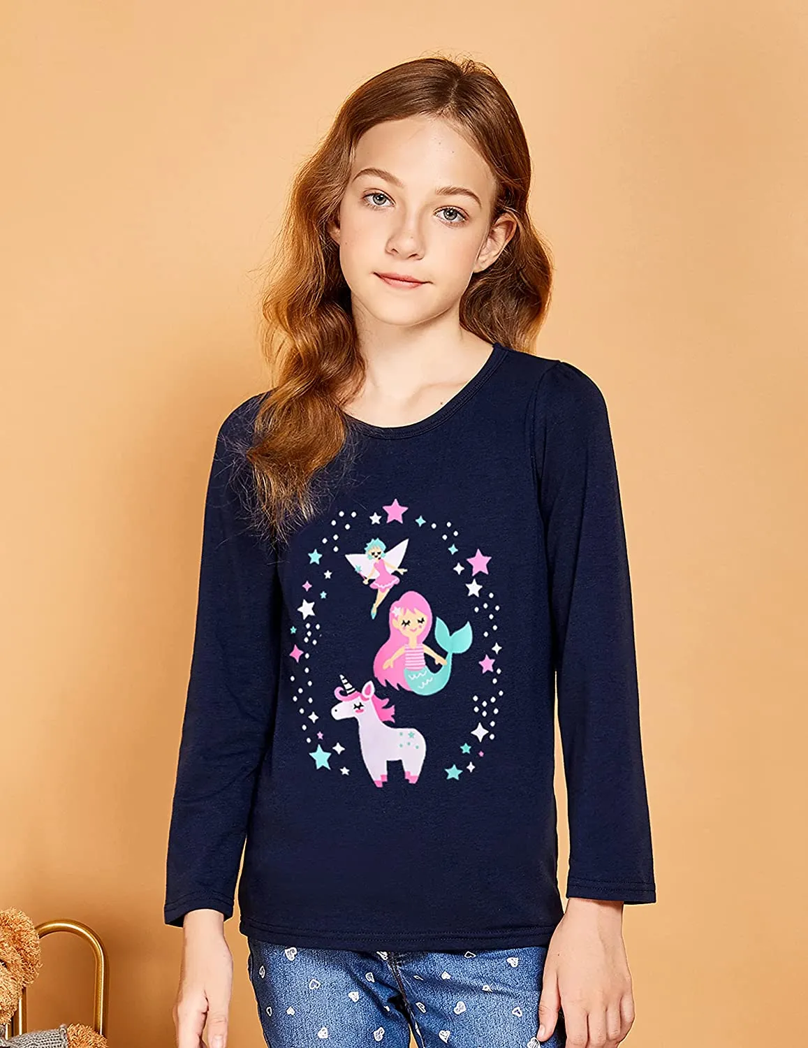 Arshiner Kids 3 Pack Long Sleeve Tees Girls Tees 3pcs Shirts
