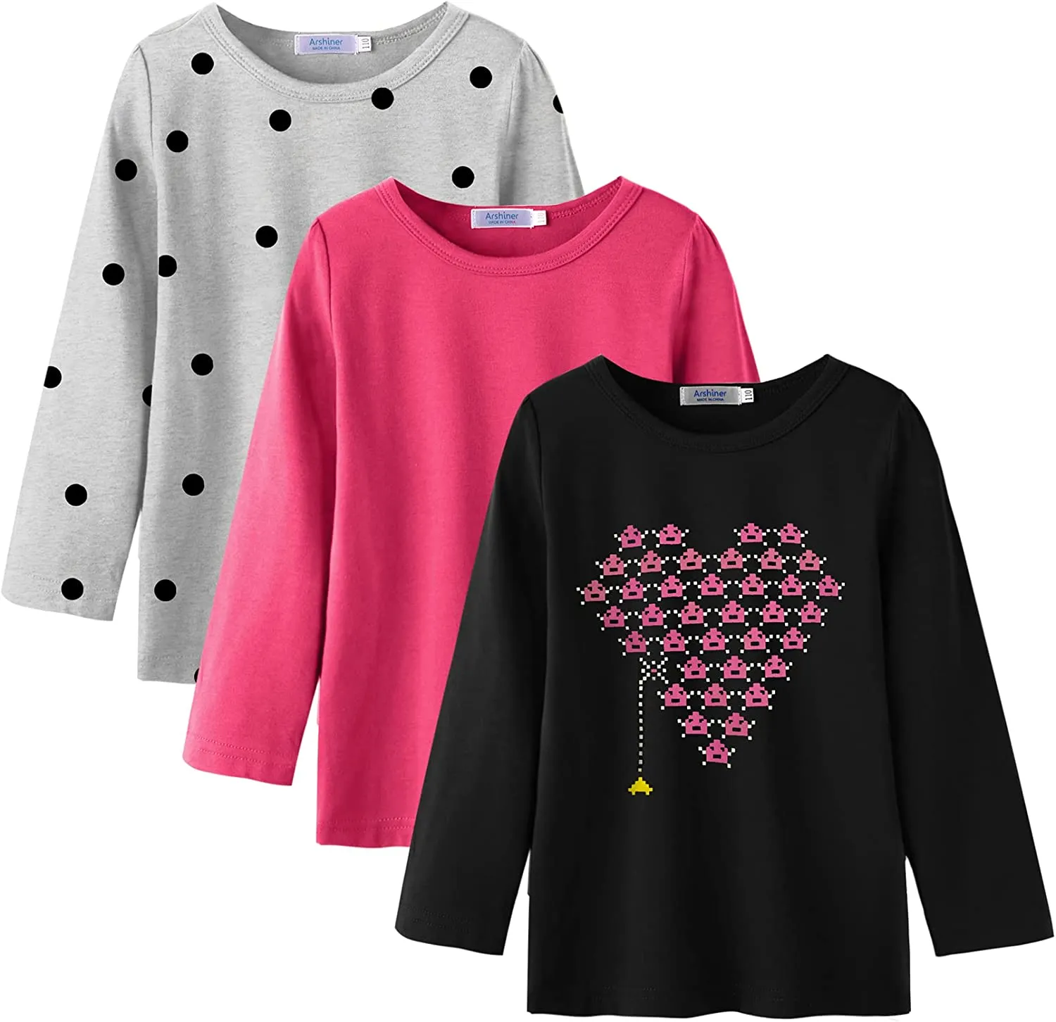 Arshiner Kids 3 Pack Long Sleeve Tees Girls Tees 3pcs Shirts