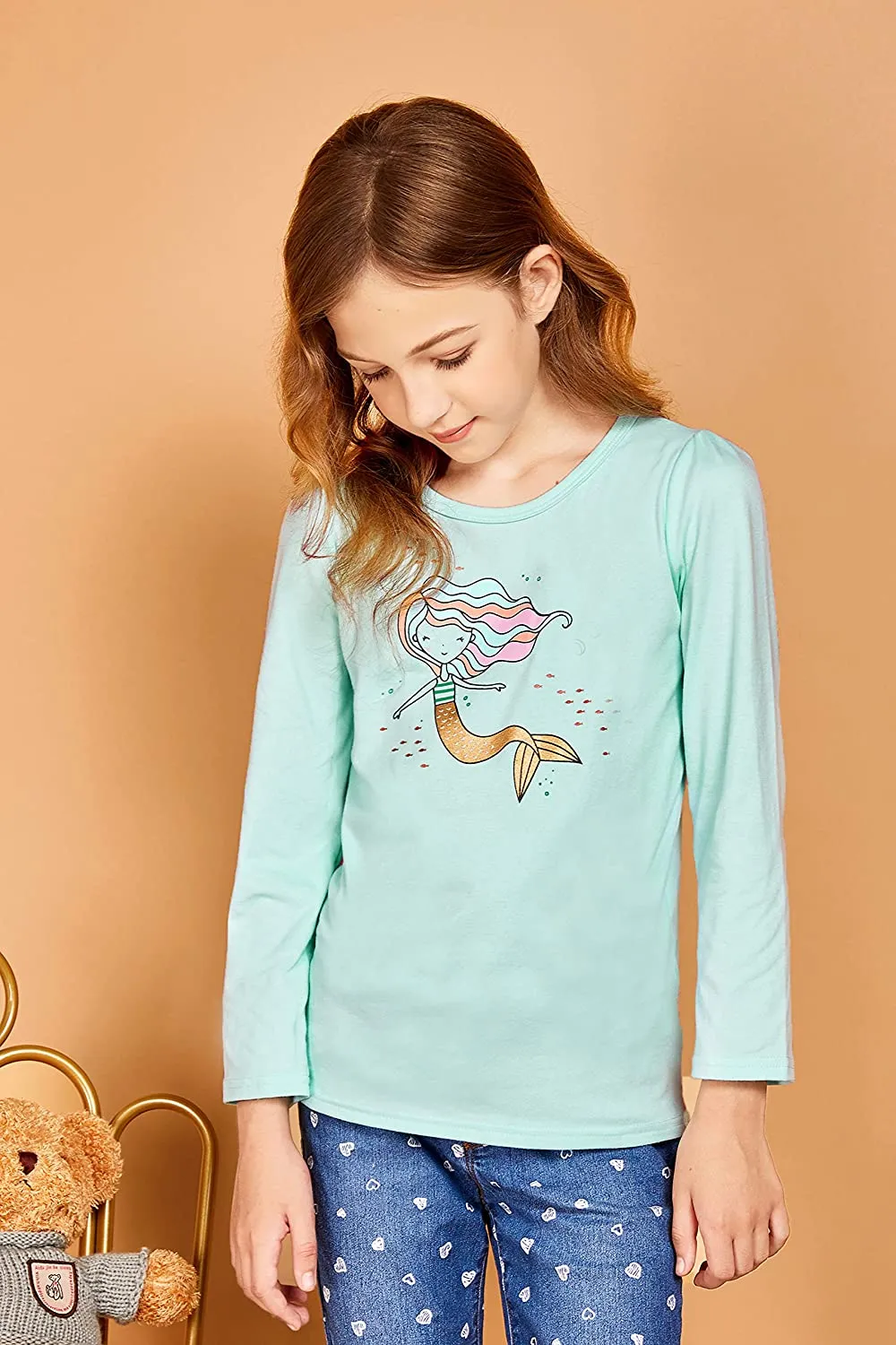 Arshiner Kids 3 Pack Long Sleeve Tees Girls Tees 3pcs Shirts