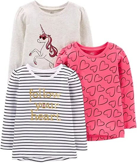Brand new Simple Joys by Carter's Toddler Girls' 3-Pack Graphic Long-Sleeve Tees, Sz 3T!