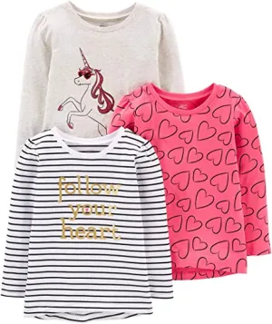 Brand new Simple Joys by Carter's Toddler Girls' 3-Pack Graphic Long-Sleeve Tees, Sz 3T!