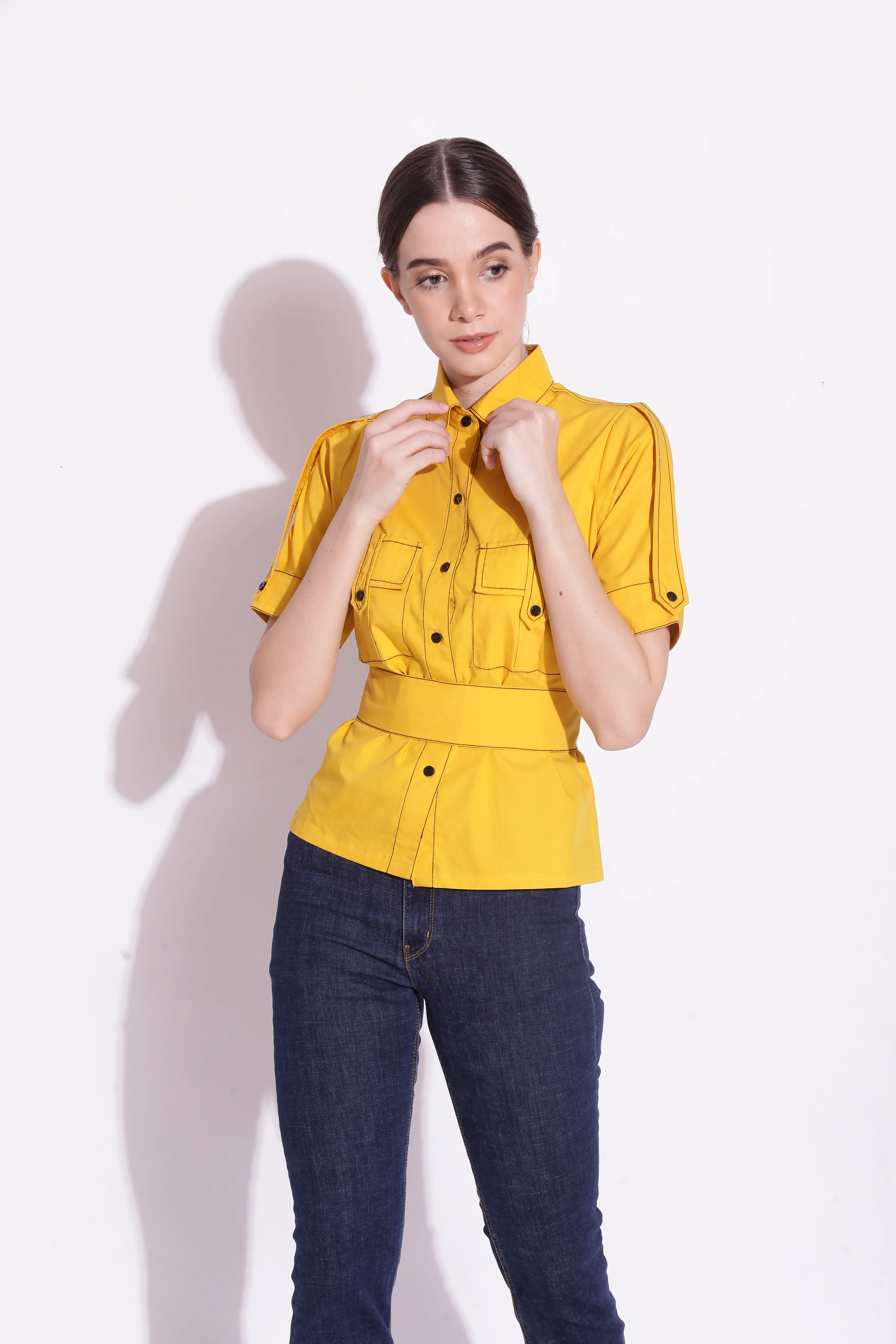 Button Down Top Stitching Shirt