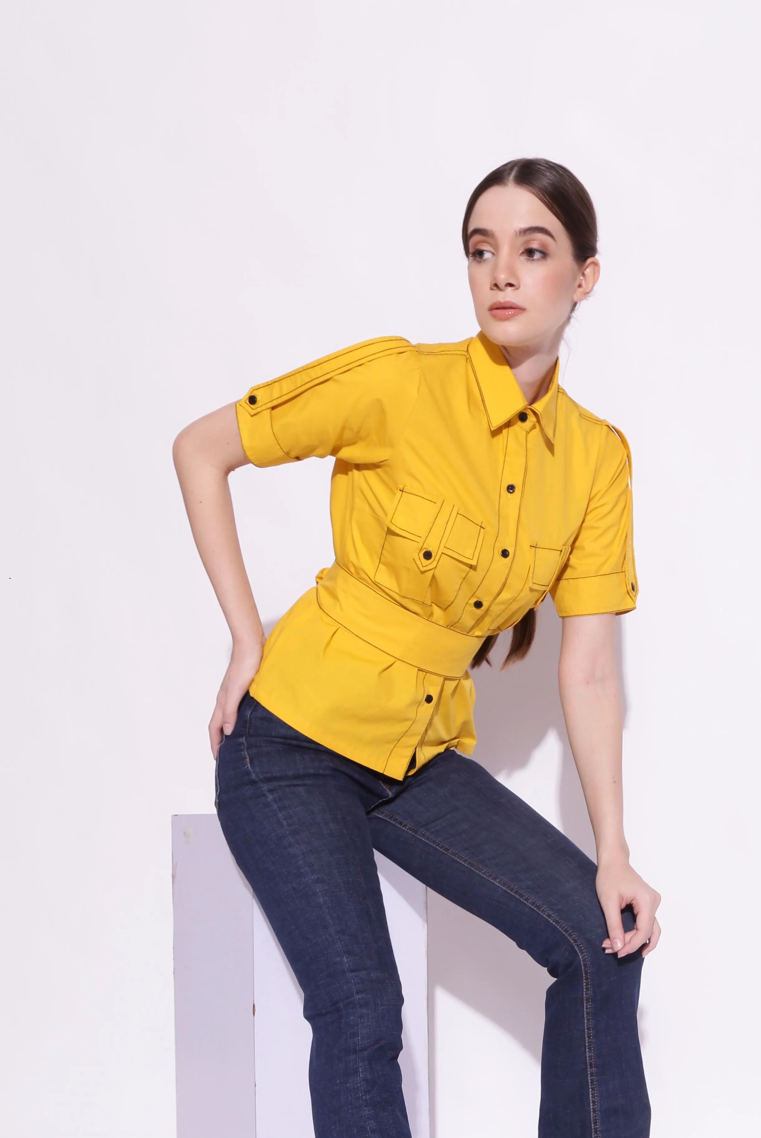 Button Down Top Stitching Shirt