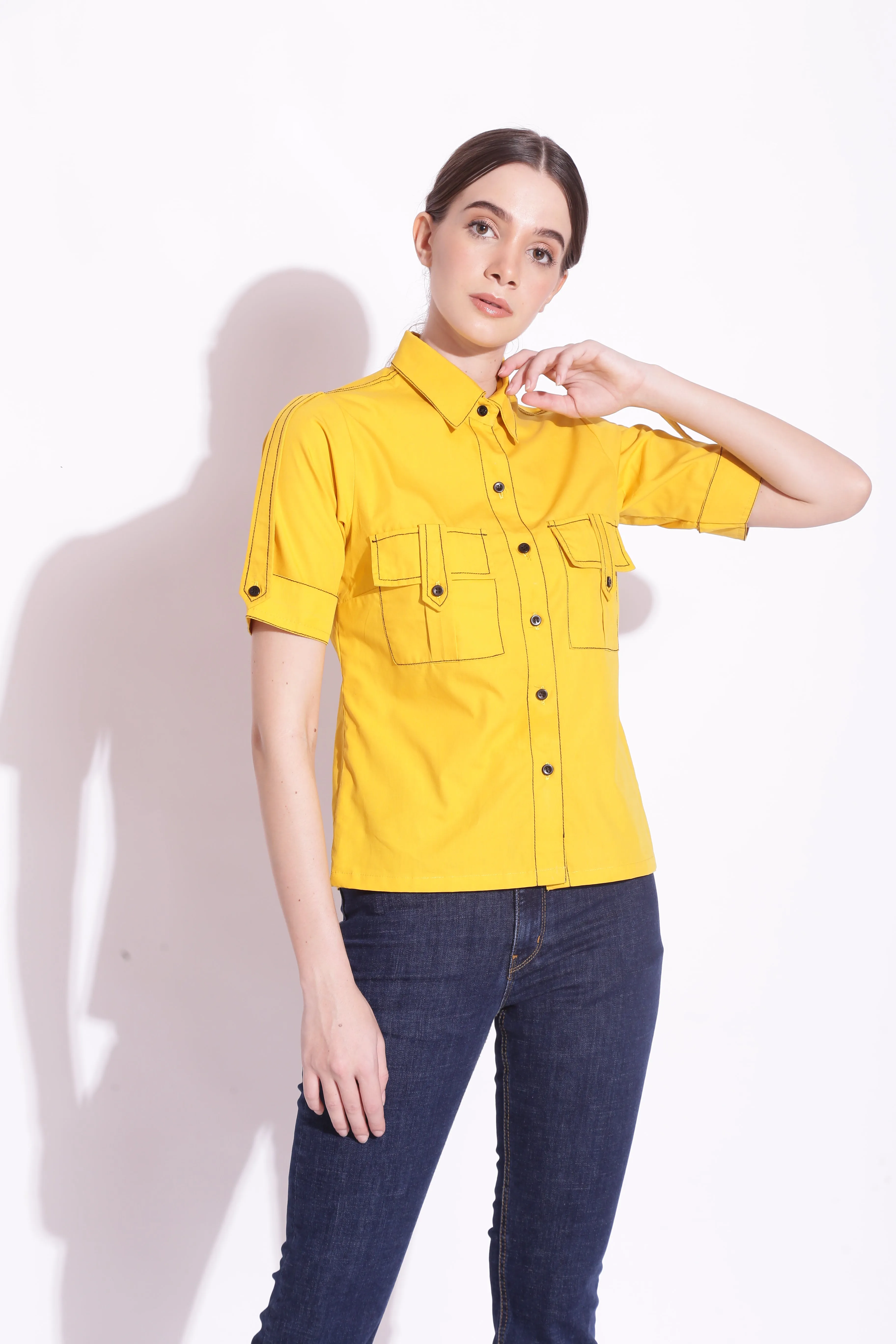 Button Down Top Stitching Shirt