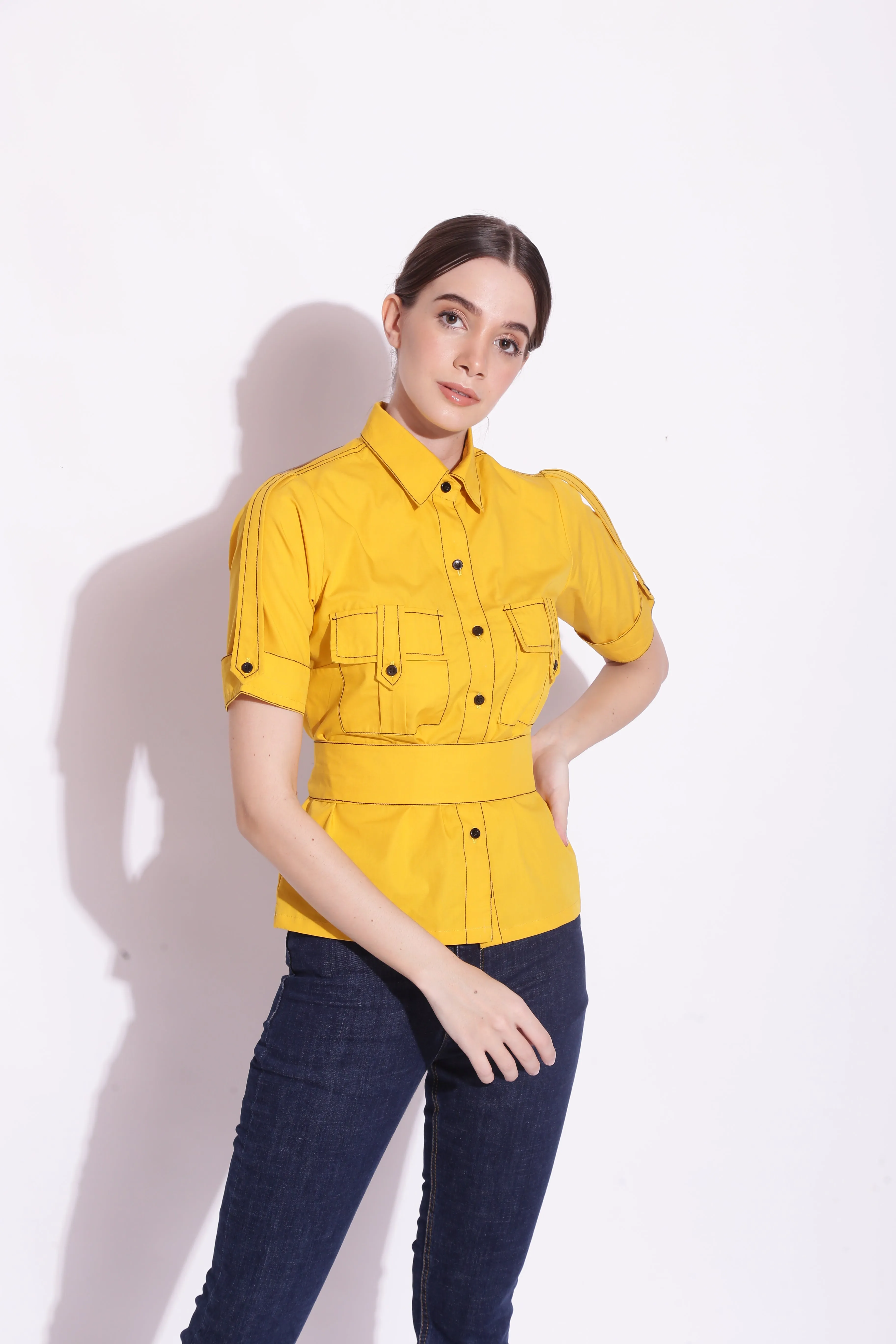 Button Down Top Stitching Shirt
