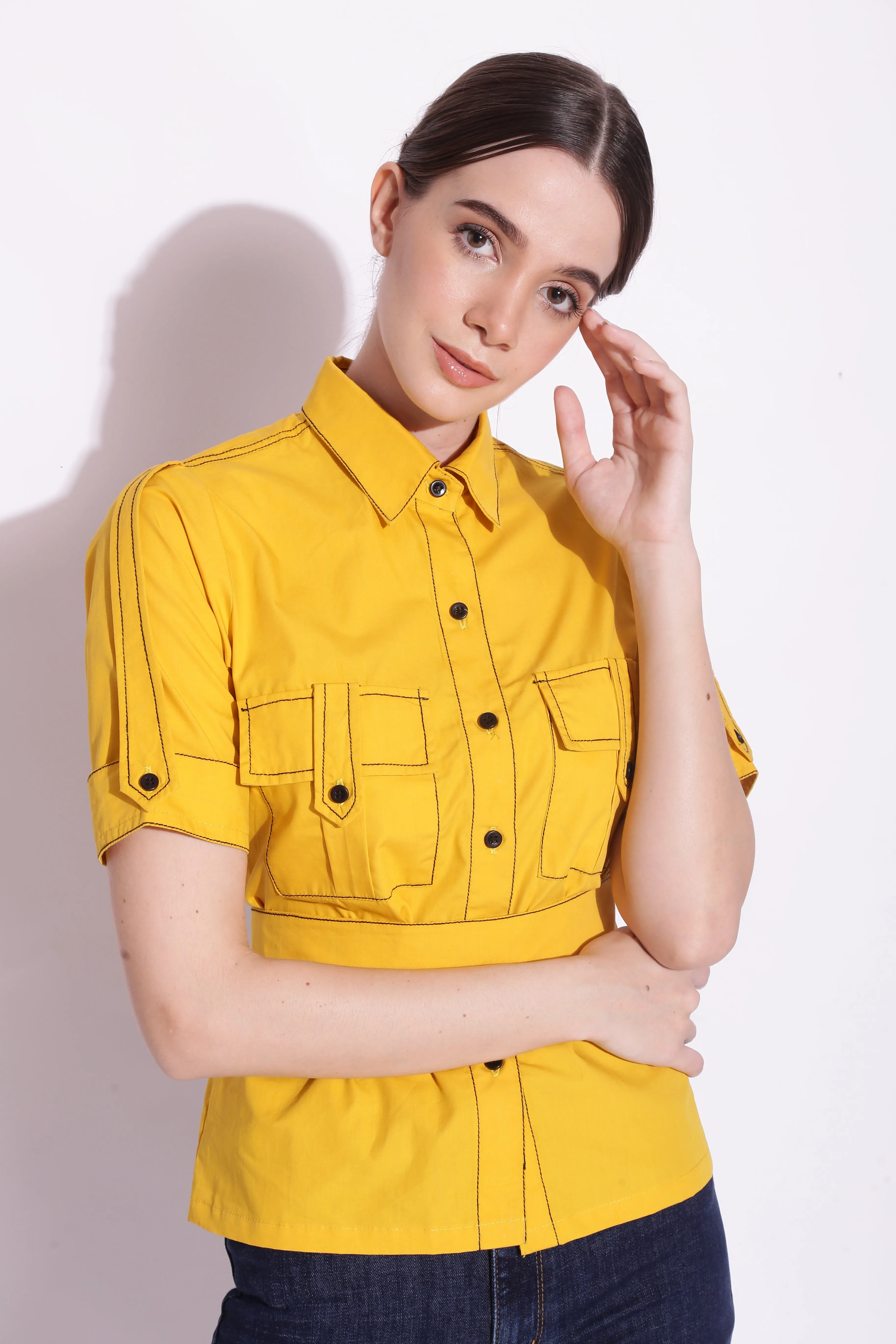 Button Down Top Stitching Shirt