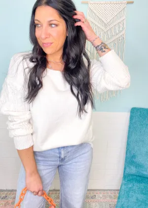 'Charmed' Ivory Cable Sleeve Soft Sweater