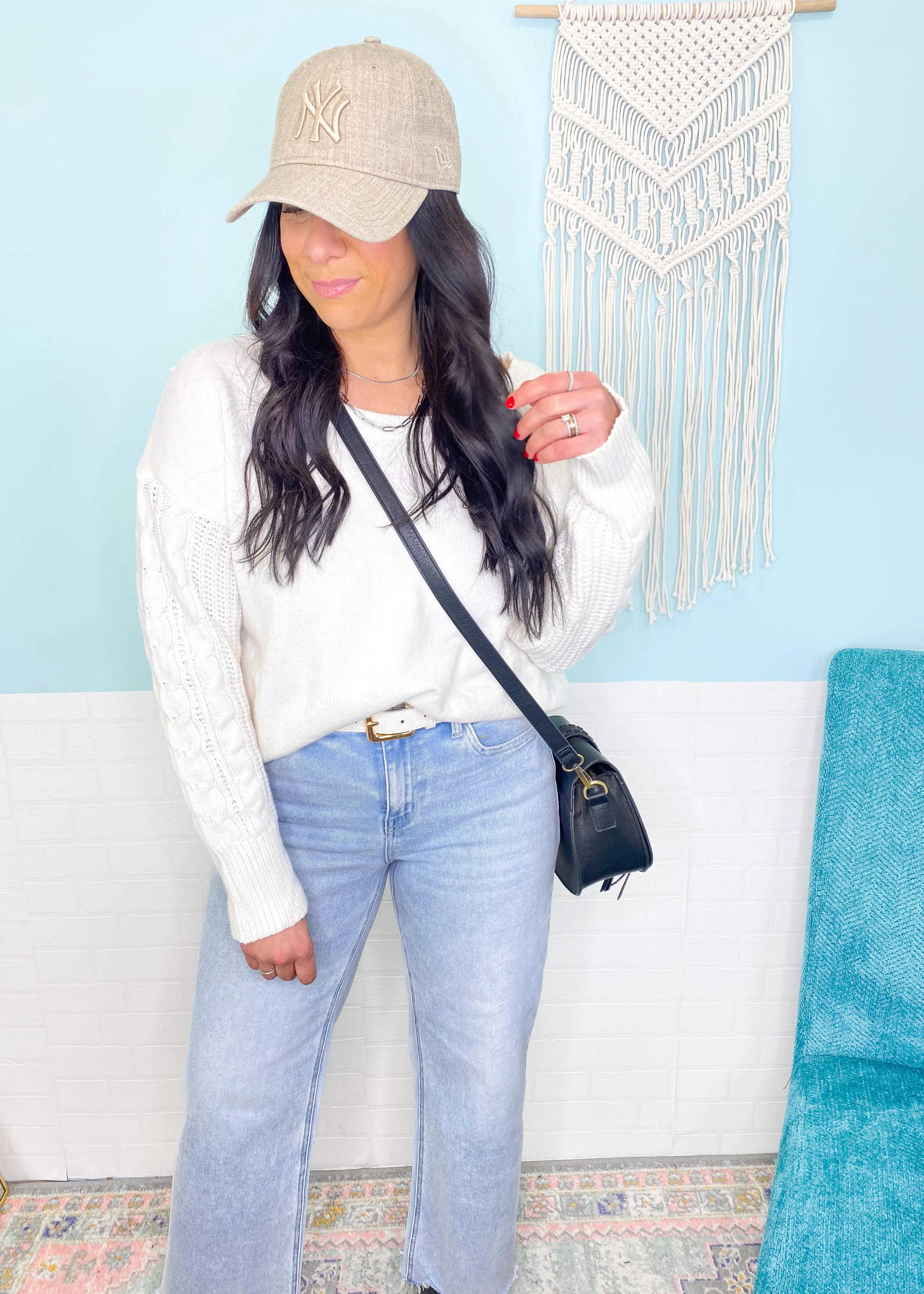 'Charmed' Ivory Cable Sleeve Soft Sweater