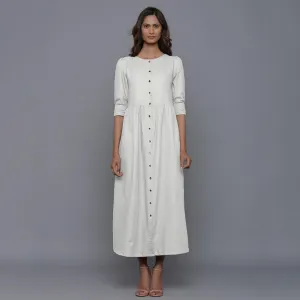 Cloudy Grey Warm Cotton Flannel Gathered Maxi Dress
