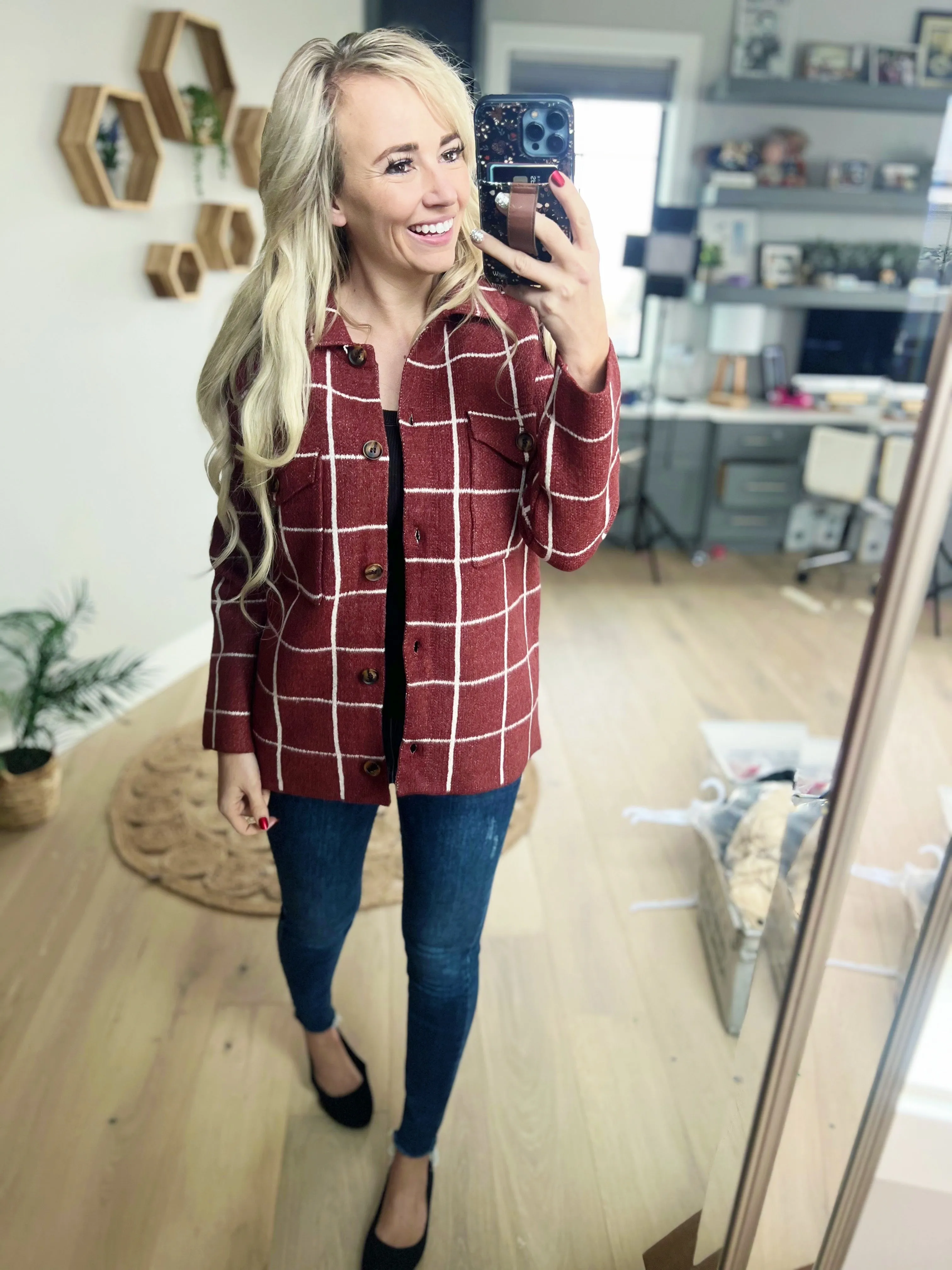 Complicated Checkered Cardigan in Copper