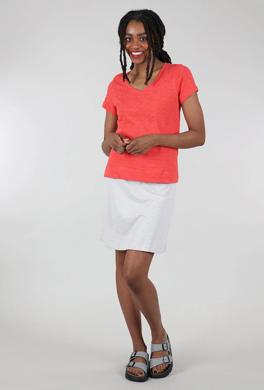 Cotton Slub V-Neck Tee, Red