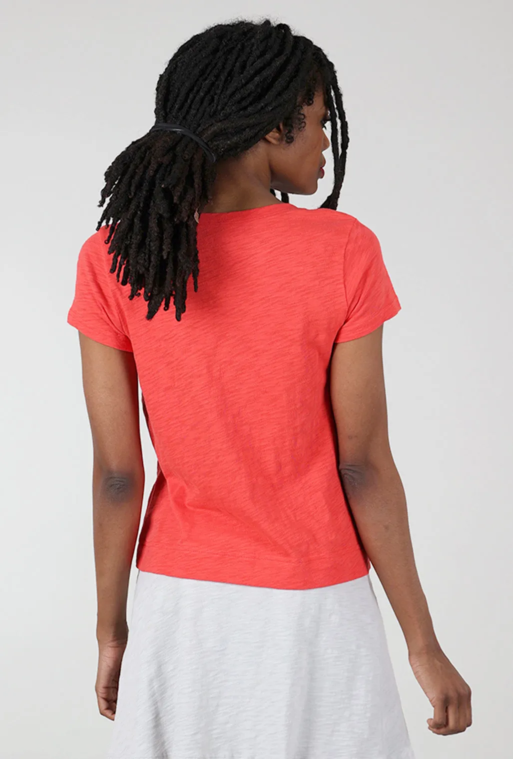 Cotton Slub V-Neck Tee, Red