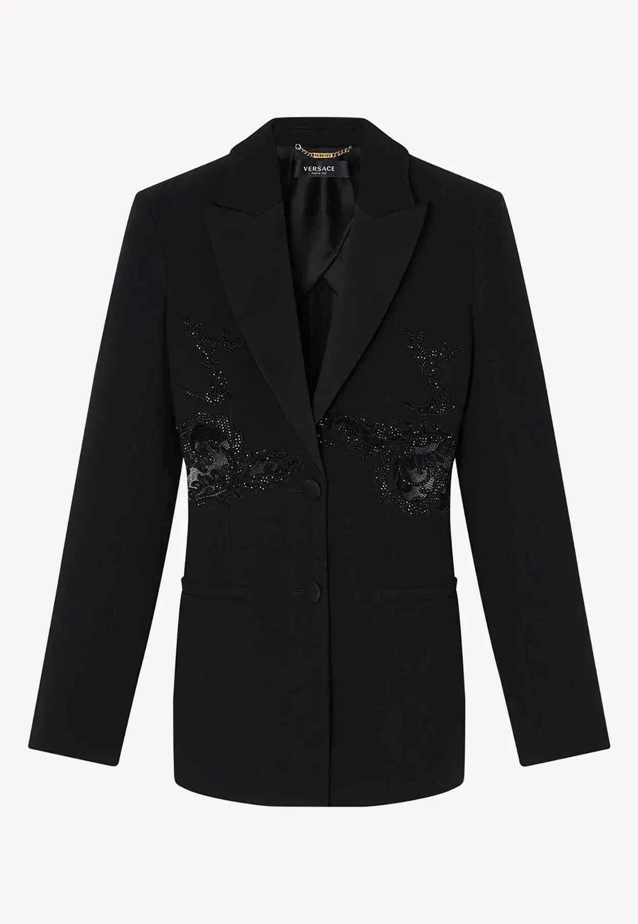 Crystal-Embellished Blazer with Lace Insert
