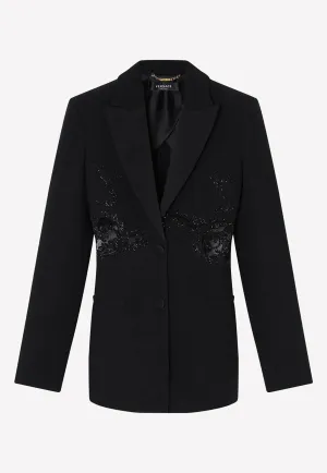 Crystal-Embellished Blazer with Lace Insert