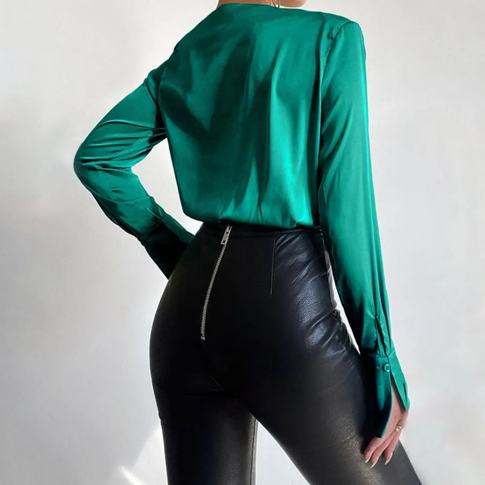 Deep V-neck Bodysuit Blouses