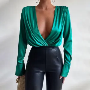 Deep V-neck Bodysuit Blouses