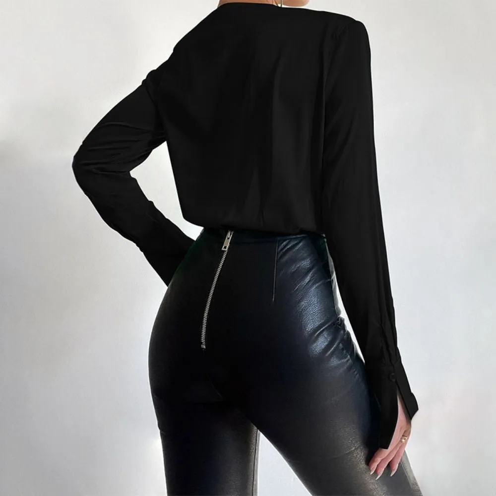 Deep V-neck Bodysuit Blouses