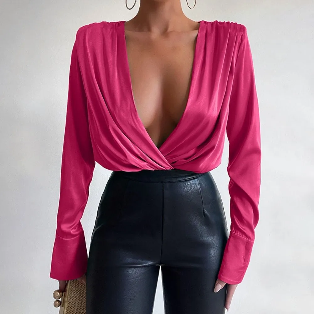 Deep V-neck Bodysuit Blouses