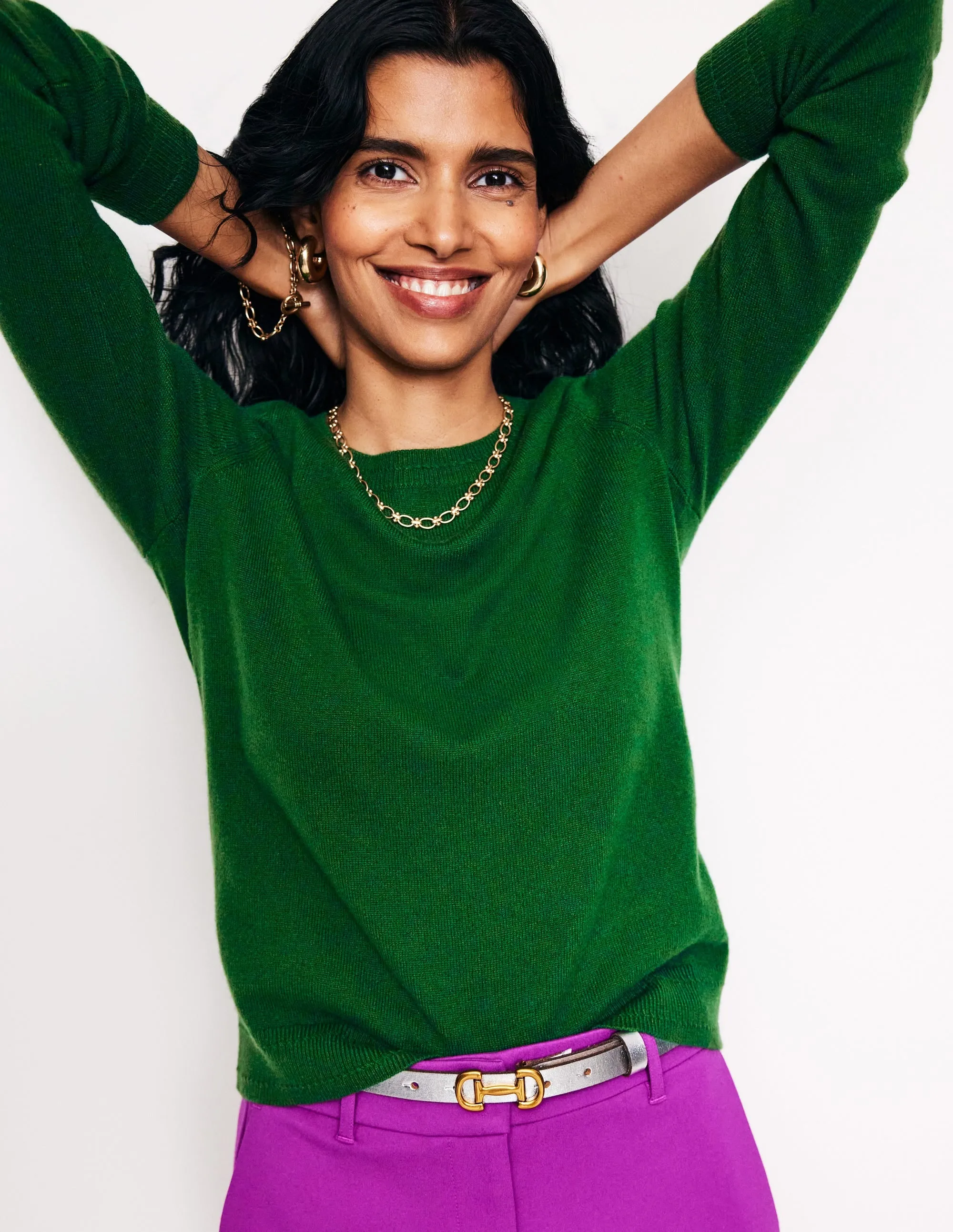 Eva Cashmere Crew Neck Jumper-Pine Green