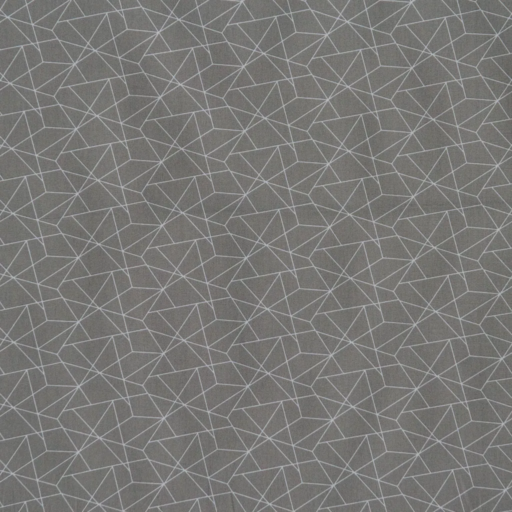 Geometric Origami Print Cotton Poplin Fabric - Grey & White