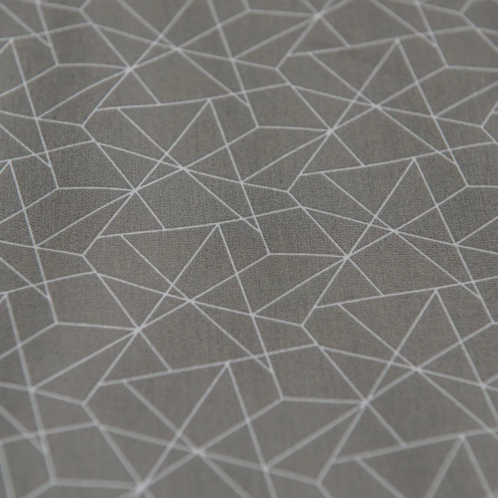 Geometric Origami Print Cotton Poplin Fabric - Grey & White