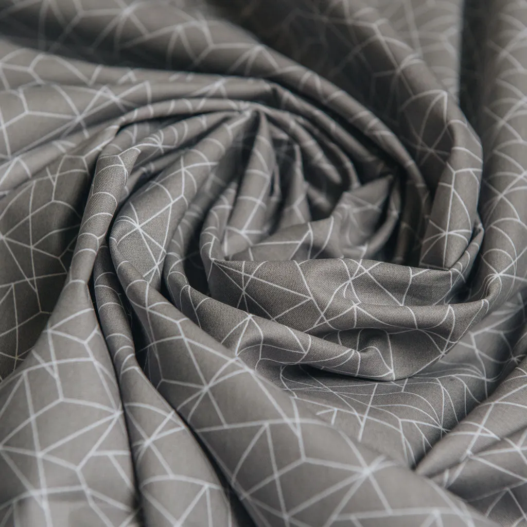 Geometric Origami Print Cotton Poplin Fabric - Grey & White