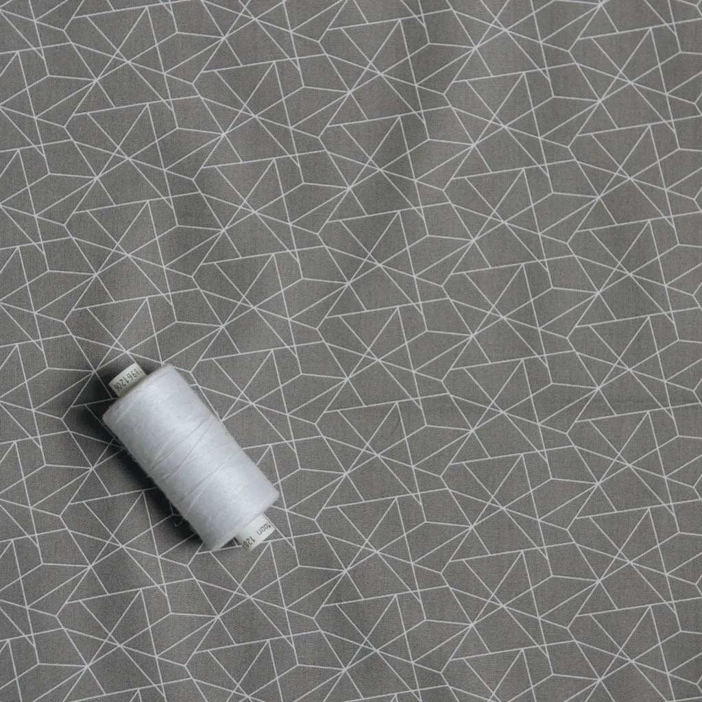 Geometric Origami Print Cotton Poplin Fabric - Grey & White