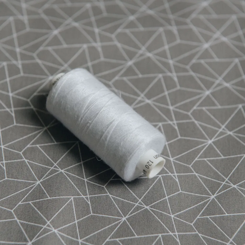 Geometric Origami Print Cotton Poplin Fabric - Grey & White