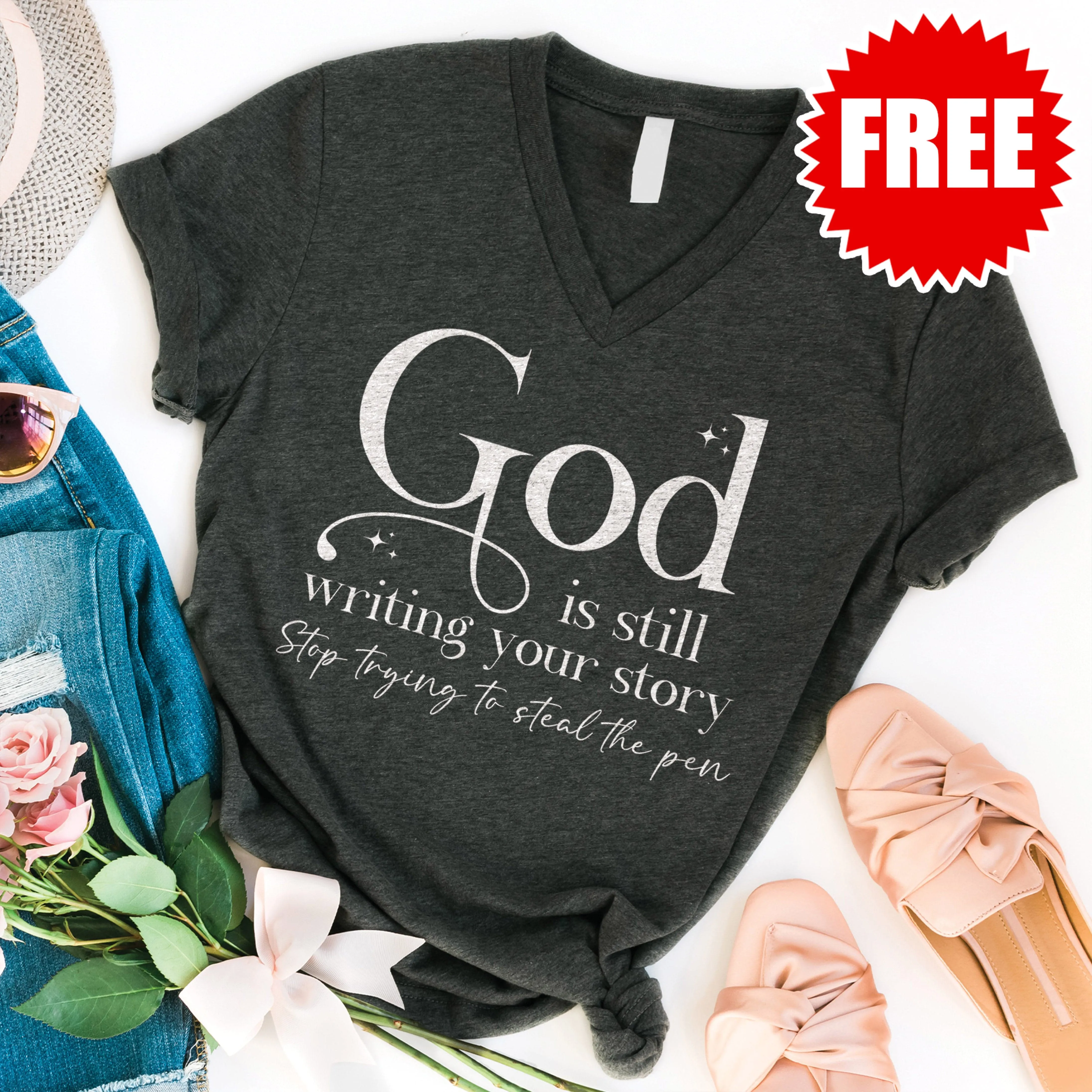 God is Writing Your Story V-Neck - F
