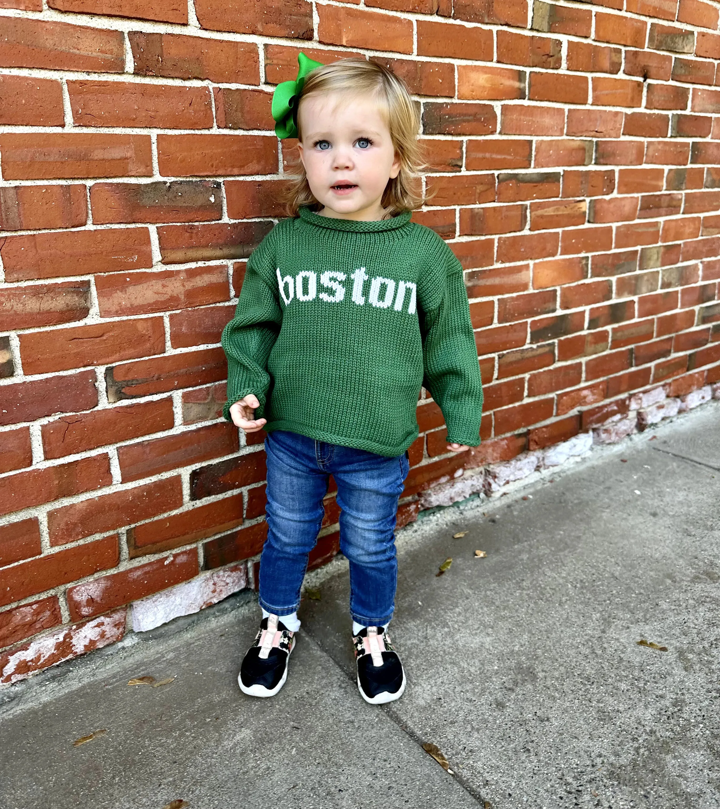 Green/White Lowercase Boston Roll Neck Sweater