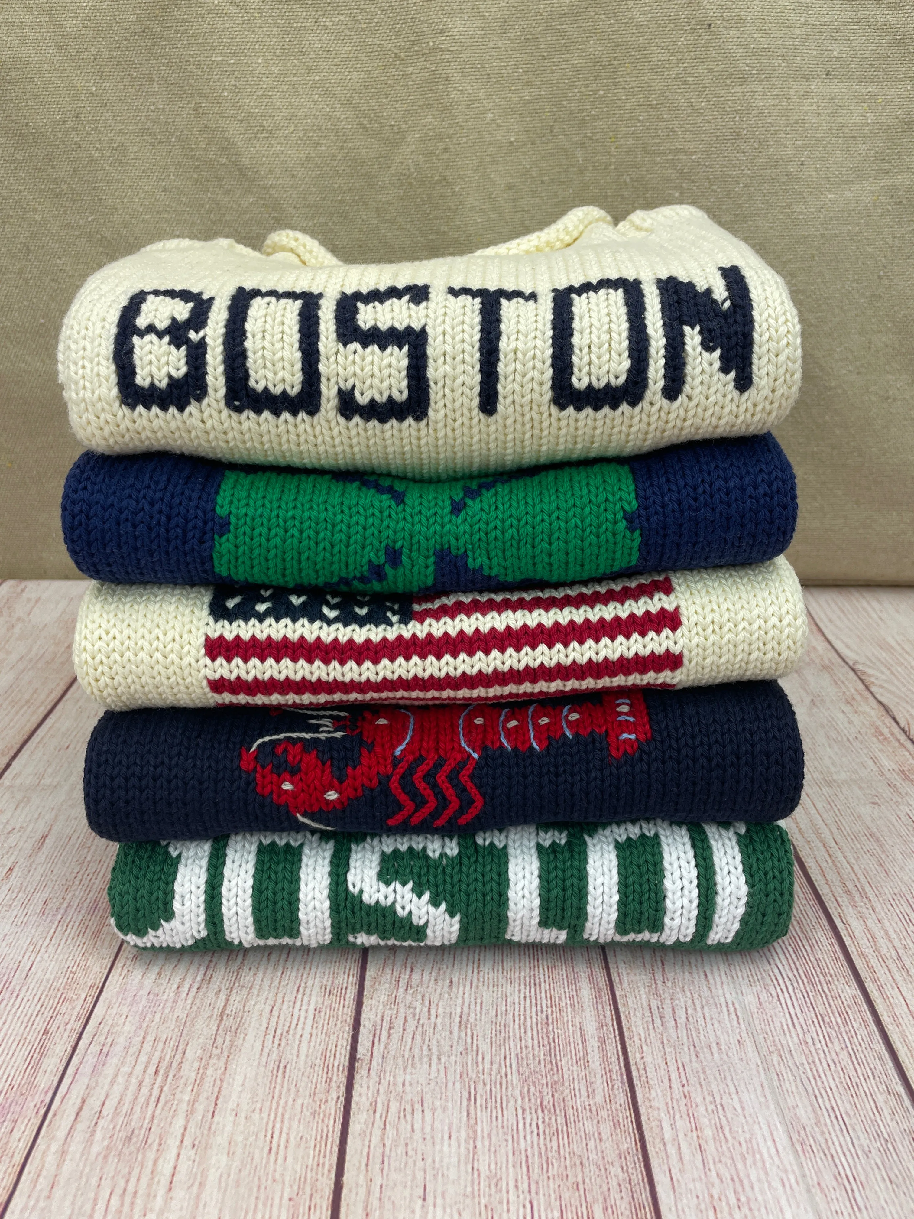 Green/White Lowercase Boston Roll Neck Sweater