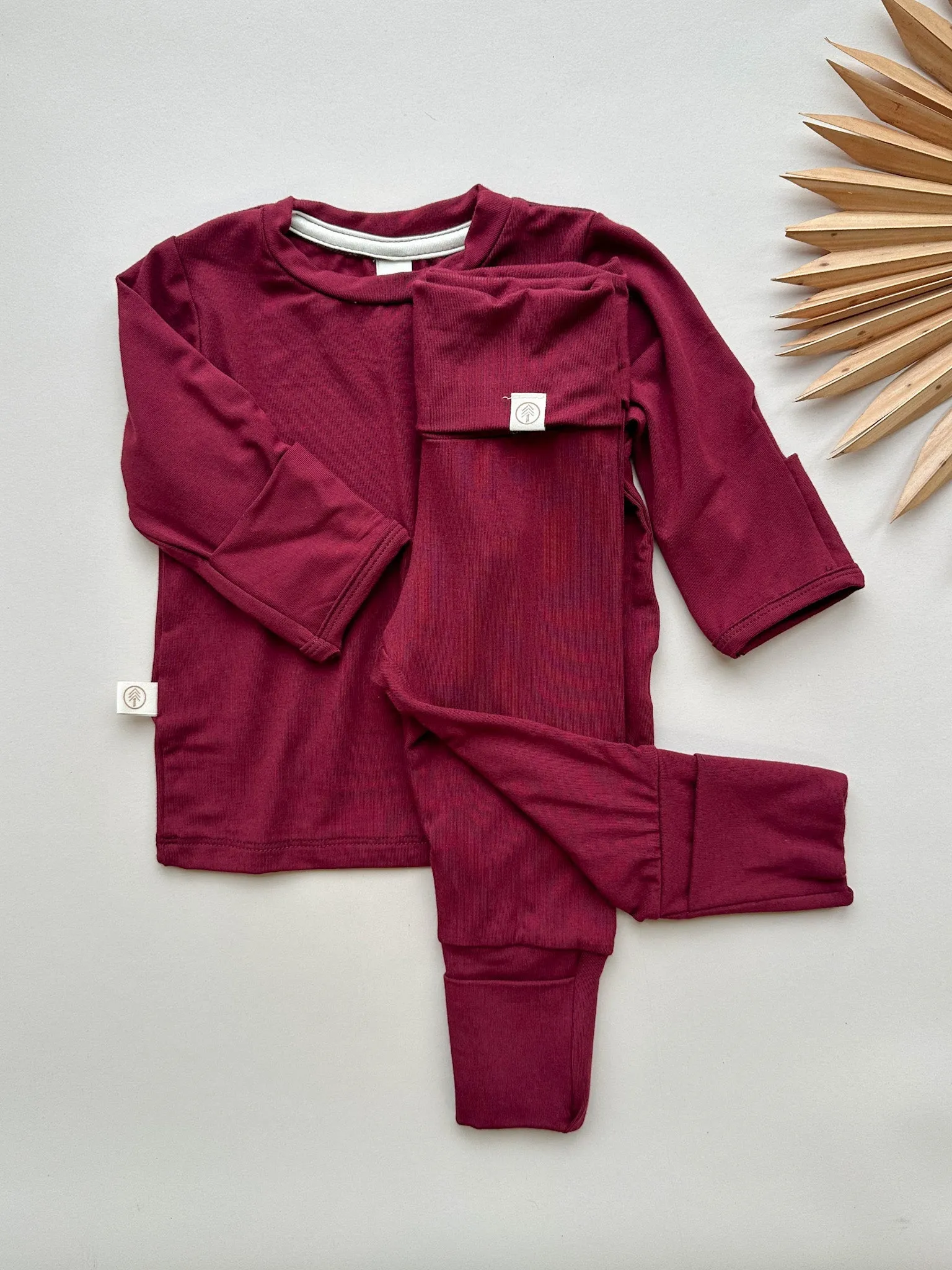 Long Sleeve T-shirt or Bodysuit with Mittens | Baby & Toddler | Luxury Bamboo | Merlot