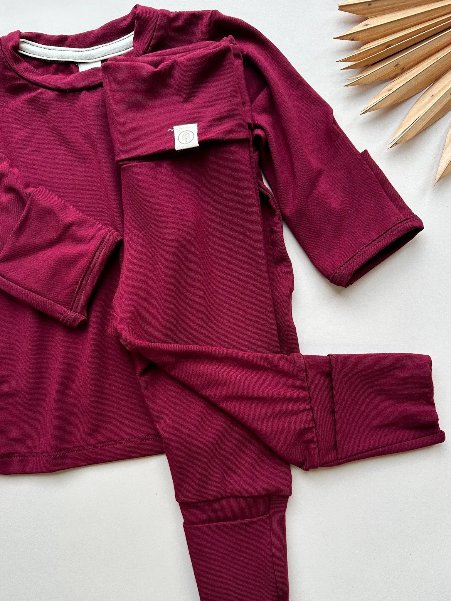 Long Sleeve T-shirt or Bodysuit with Mittens | Baby & Toddler | Luxury Bamboo | Merlot