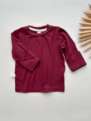 Long Sleeve T-shirt or Bodysuit with Mittens | Baby & Toddler | Luxury Bamboo | Merlot