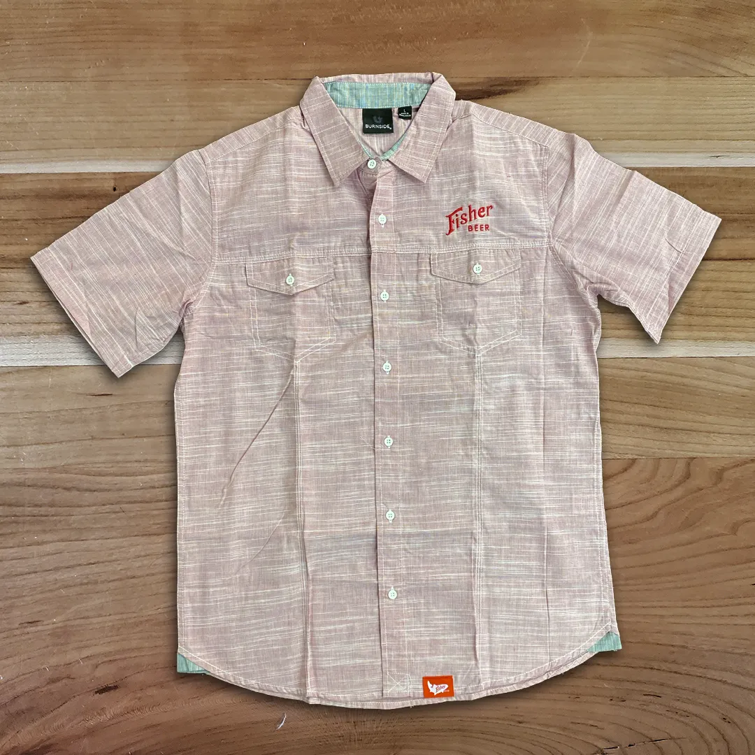 Men's Solid Textured Short Sleeve Button UP