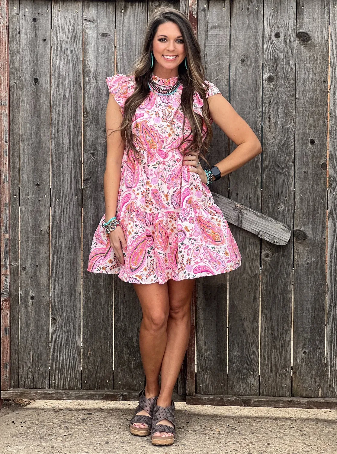 Ressa Pink Paisley Sleeveless Dress