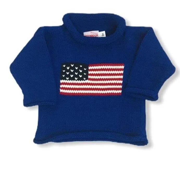 Royal Blue American Flag Roll Neck Sweater