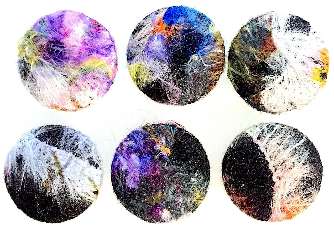 SALE Felt-Covered Large Buttons, Set of Six Abstract Designs  15/16"  #FC-24