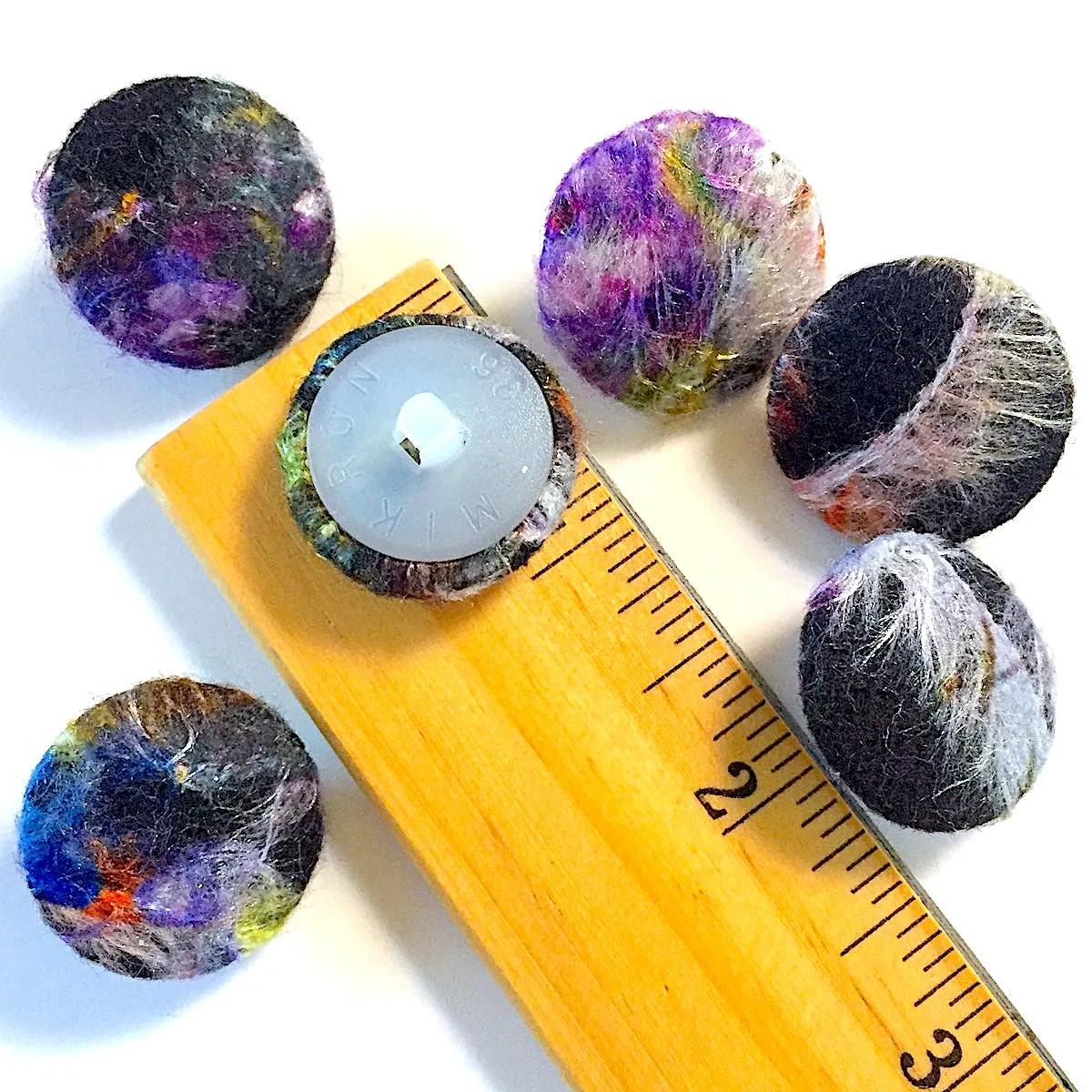 SALE Felt-Covered Large Buttons, Set of Six Abstract Designs  15/16"  #FC-24