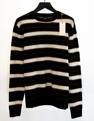 Soft Cloth Crewneck Sweater in Merino Yarn Dye Stripe - Black Mix